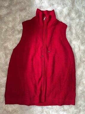 CJ Banks Red Zip-Up Knit Vest with Stand Collar